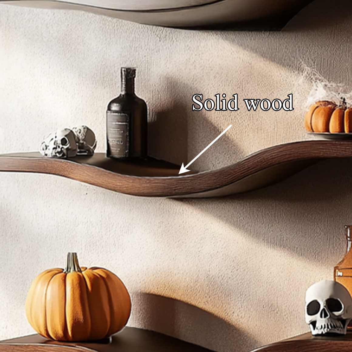 Mid Century Wavy Floating Shelf, Handcrafted Halloween Curved Wood Wall Mounted Display Shelf for Living Room