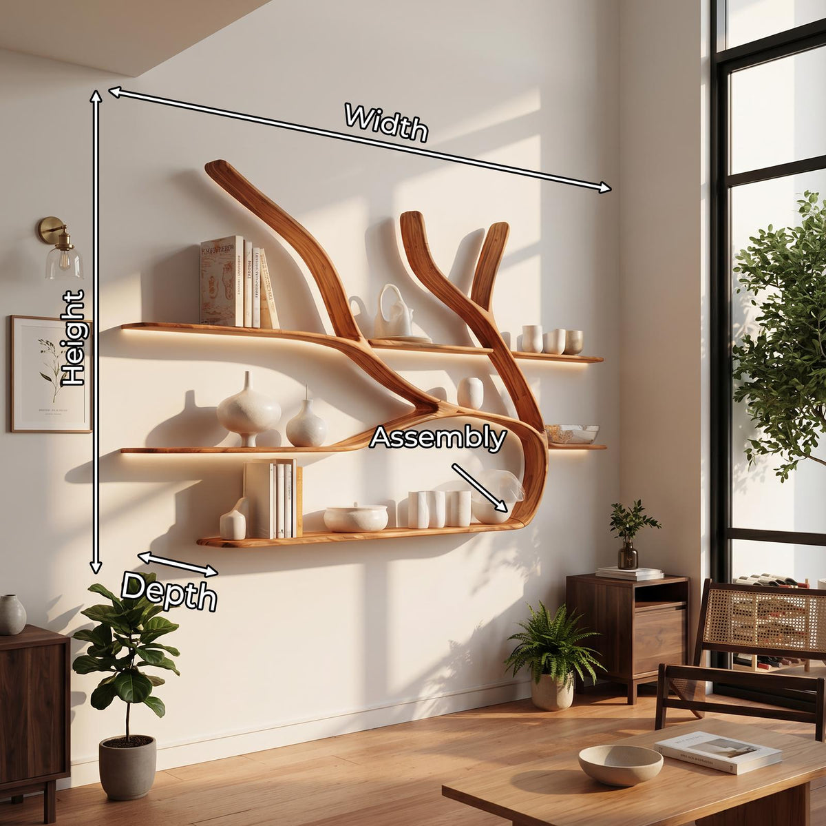Minimalist Tree Branch Floating Bookshelf for Living Room