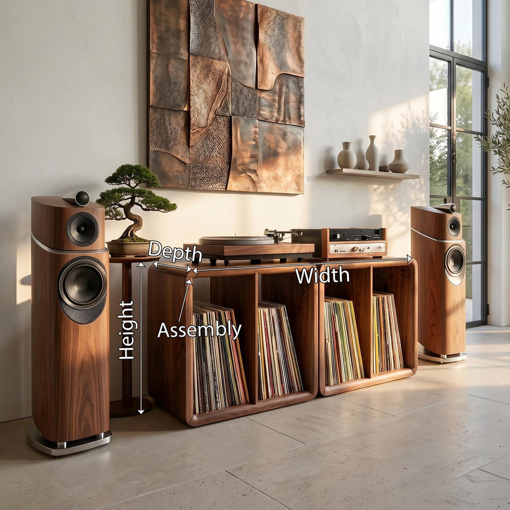 Minimalist Rounded Record Player Stand, Handcrafted Mid-Century Modern Wood Vinyl Storage Cabinet, Model
