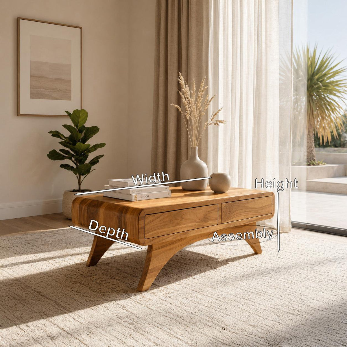 Spry Interior Handcrafted Wooden Coffee Table with Storage Drawers, Solid Wood Mid-Century Center Table, Model SITHHNCF012