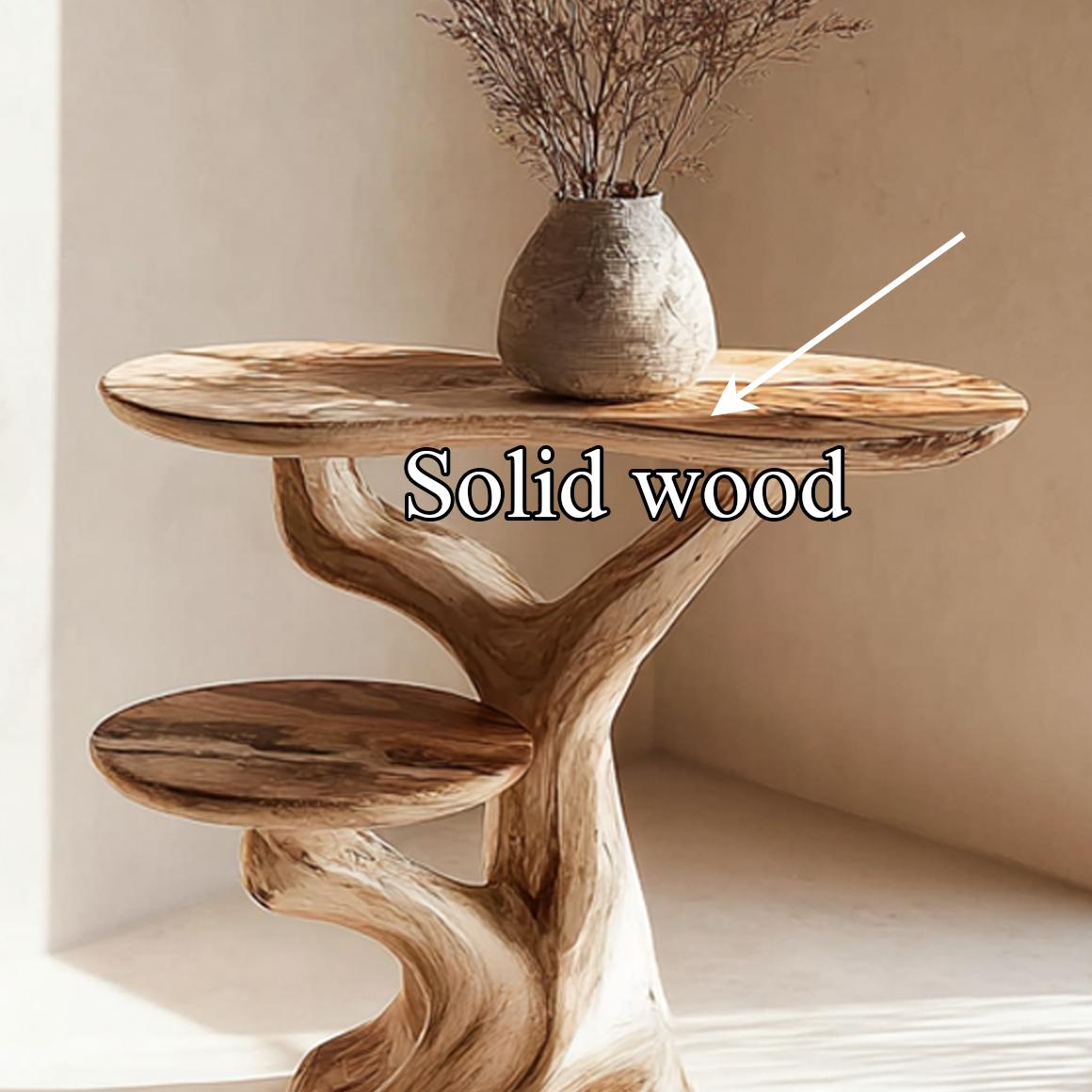 Rustic Solid Wood Side Table, End Accent Table for Living Room Sofa or Home Office Desk, Handcrafted Natural Wood Decor