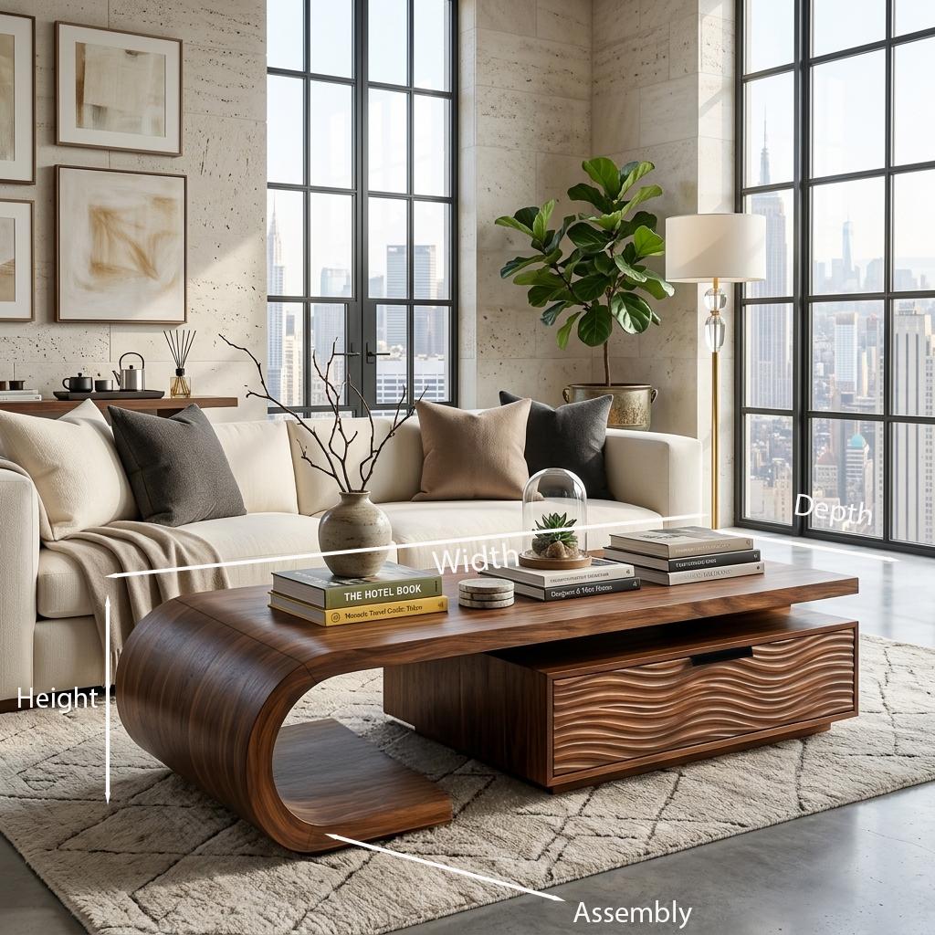 Modern Wooden Coffee Table with Storage Cabinet, Handcrafted Solid Wood Living Room Center Table, Model