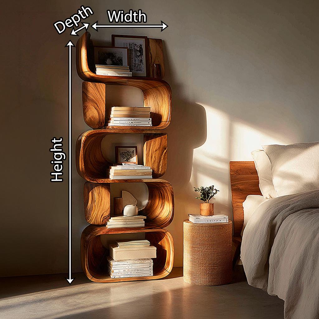 Contemporary Modern Unique Bookshelf, Abstract Wood Bookcase Display Shelves for Living Room
