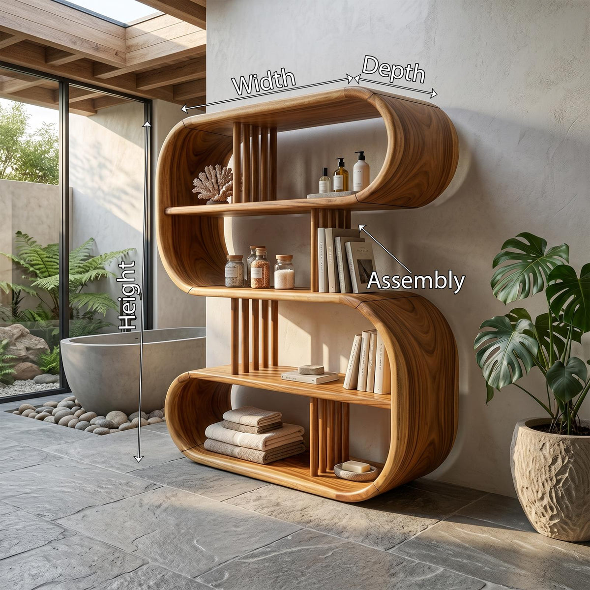 Elegant Curved Wooden Bathroom Shelf With Spa Inspired Design SILDTTRBS058