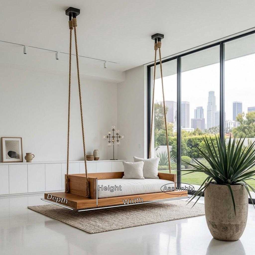 Modern Hanging Ceiling Swing, Handcrafted Solid Wood Indoor Swing Chair for Living Room & Studio