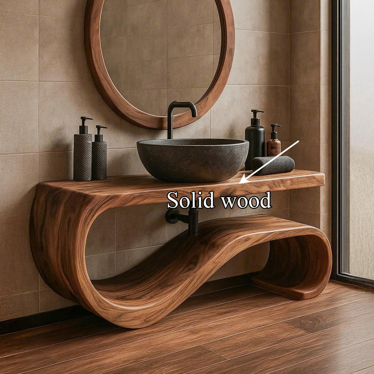 Midcentury Solid Wood Vanity Powder Room