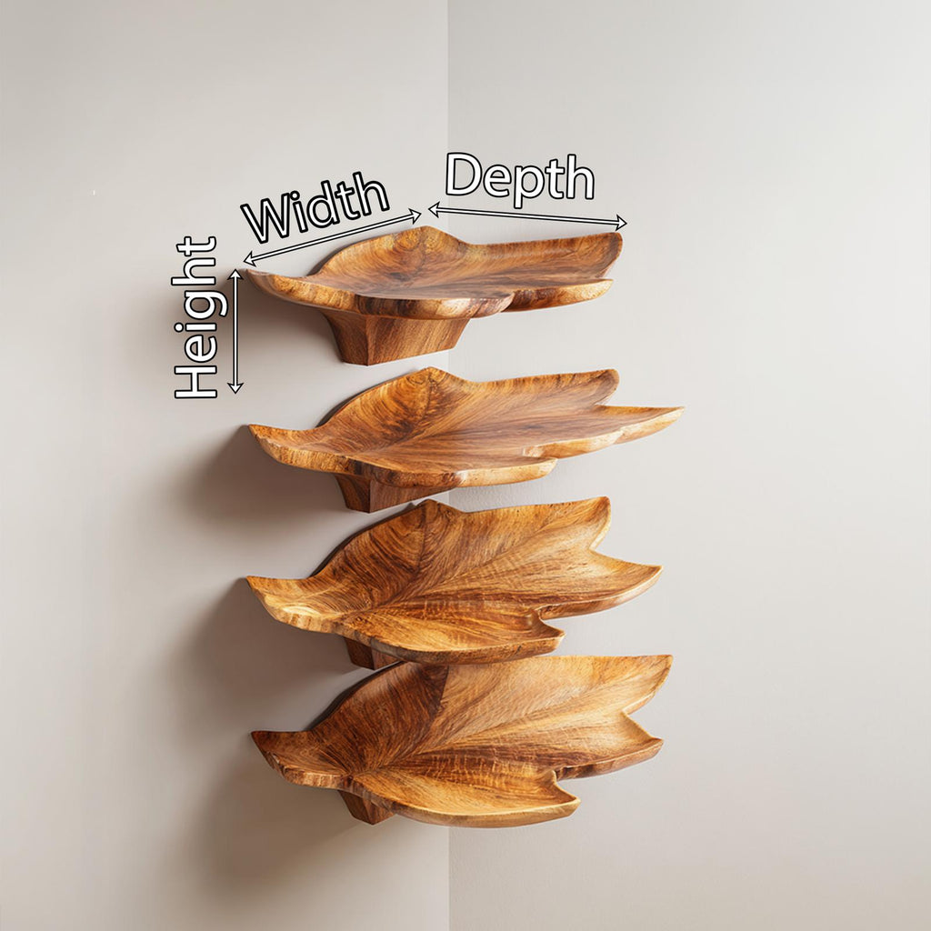 Mid Century Leaf Wall Shelf, Artistic Wooden Plant & Book Display Rack Floating Shelf for Office Home Decor