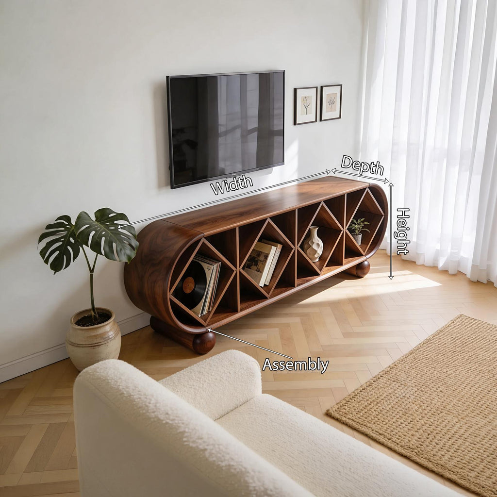 Contemporary Linear TV Console, Sleek Wooden Media Cabinet Sideboard for Living Room