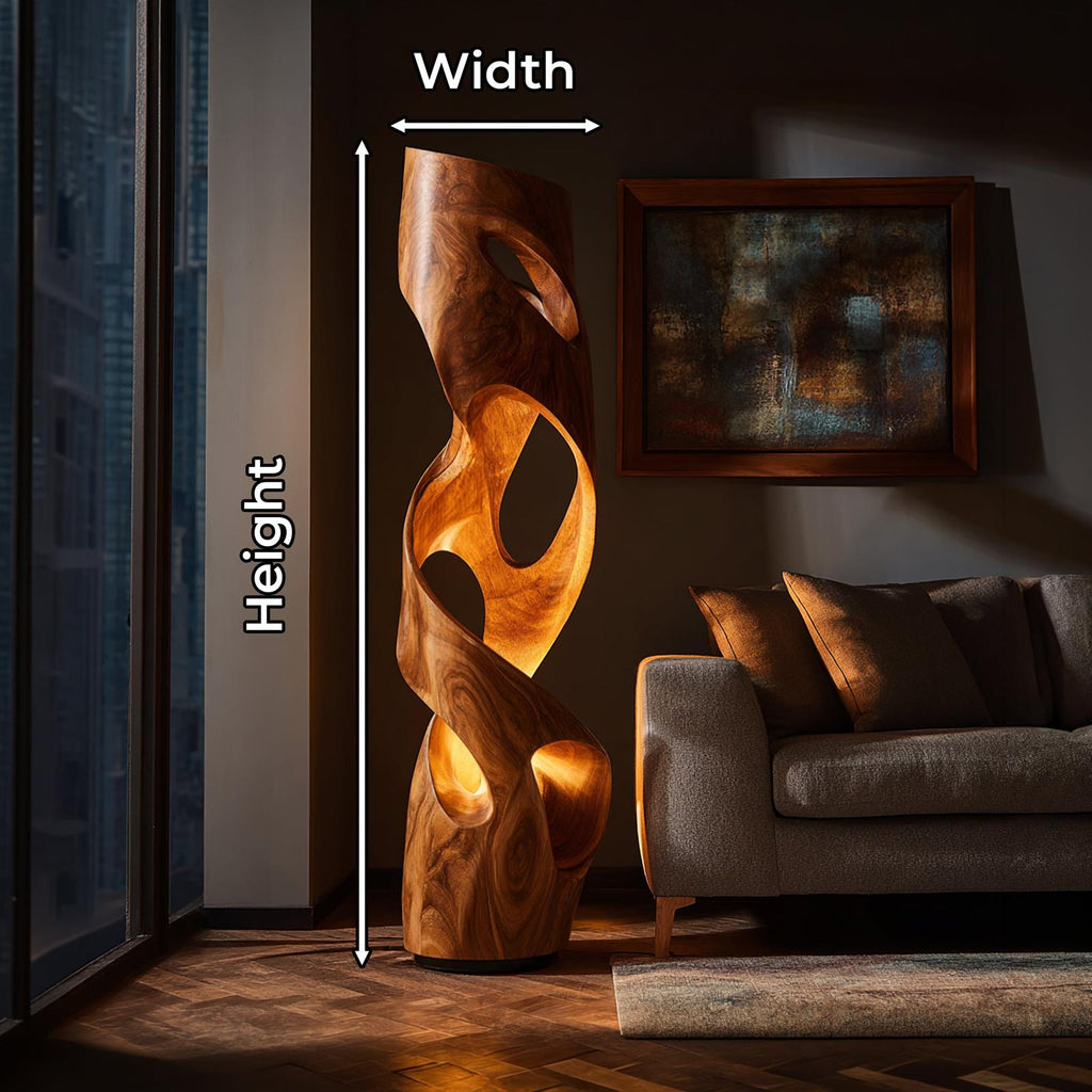 Organic Accent Table Lamp, Natural Wood Decorative Light for Kitchen, Dining & Living Room