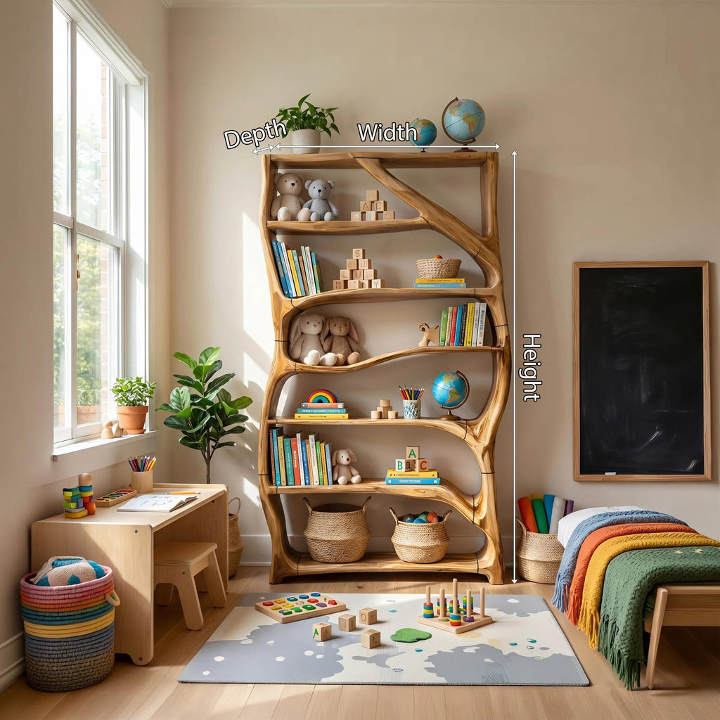 Minimalist Handcrafted Wood Bookshelf, Narrow Multi-Tier Book Storage Organizer Shelf for Small Space Bed Room
