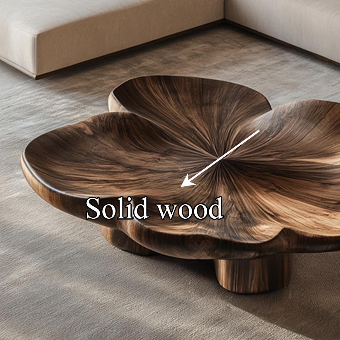 Organic Sculptural Petal Coffee Table, Solid Wood Flower Bloom Accent Centerpiece for Living Room, Lounge, Studio