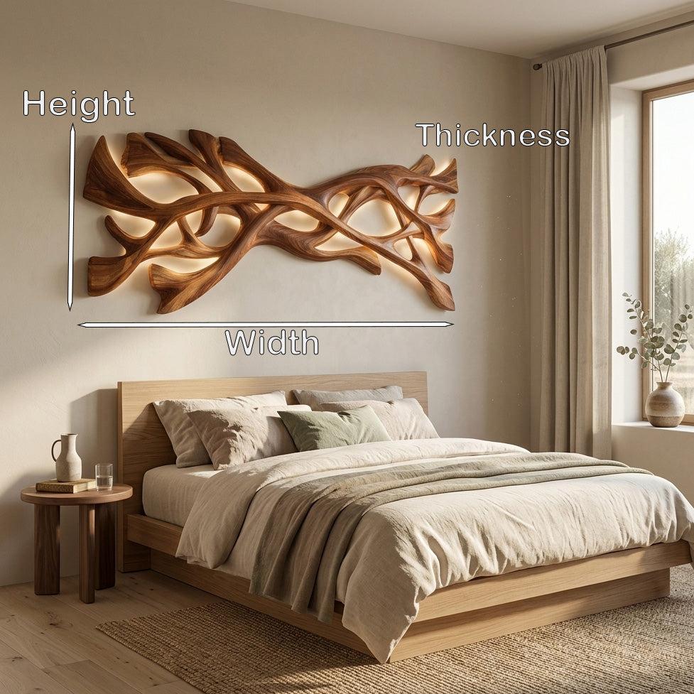Organic Wood Wall Art, 3D Abstract Wave Hand-Carved Wooden Sculpture Panel for Contemporary Home Accent