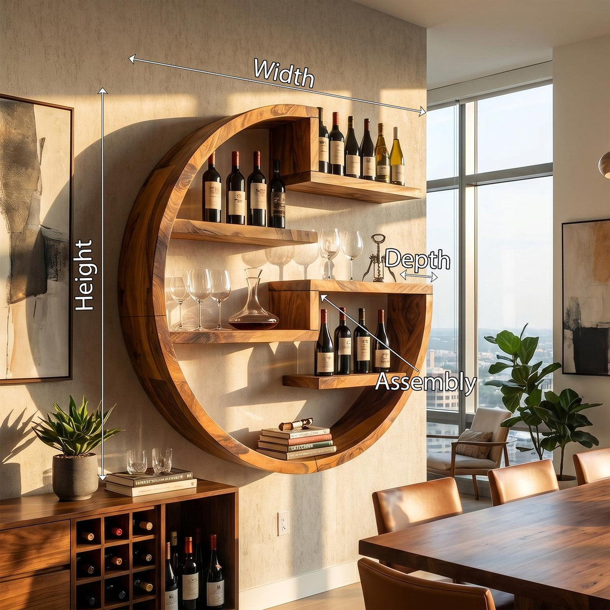 Farmhouse Wall Wine Holder, Rustic Wood Floating Bottle Storage Rack & Organizer for Home Bar Accent Wall