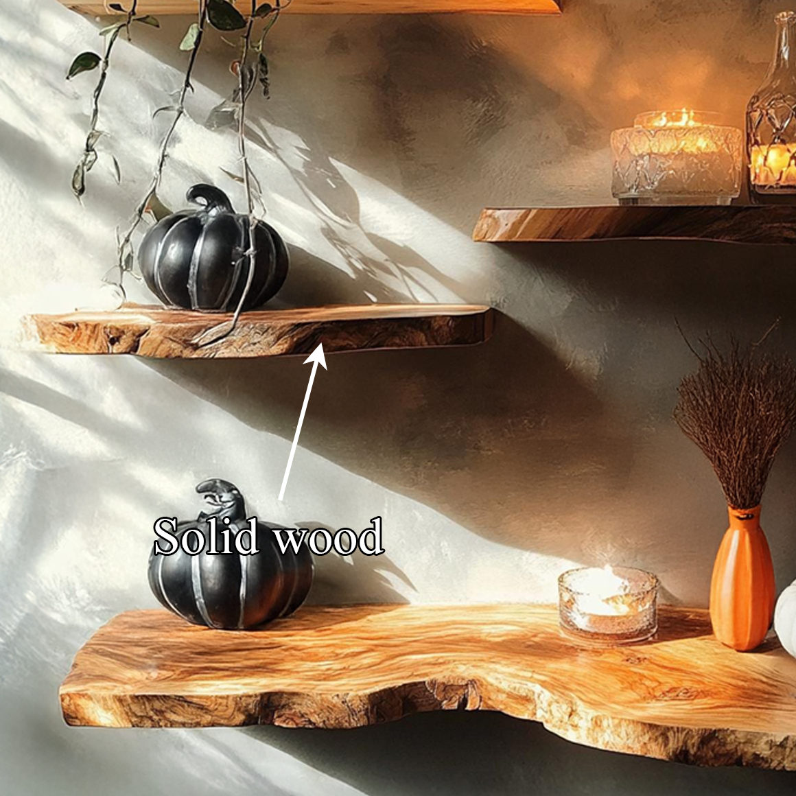 Rustic Floating Shelf, Wooden Tree Branch Wall Mounted Shelf, Spooky Gothic Halloween Wall Art Display Decor