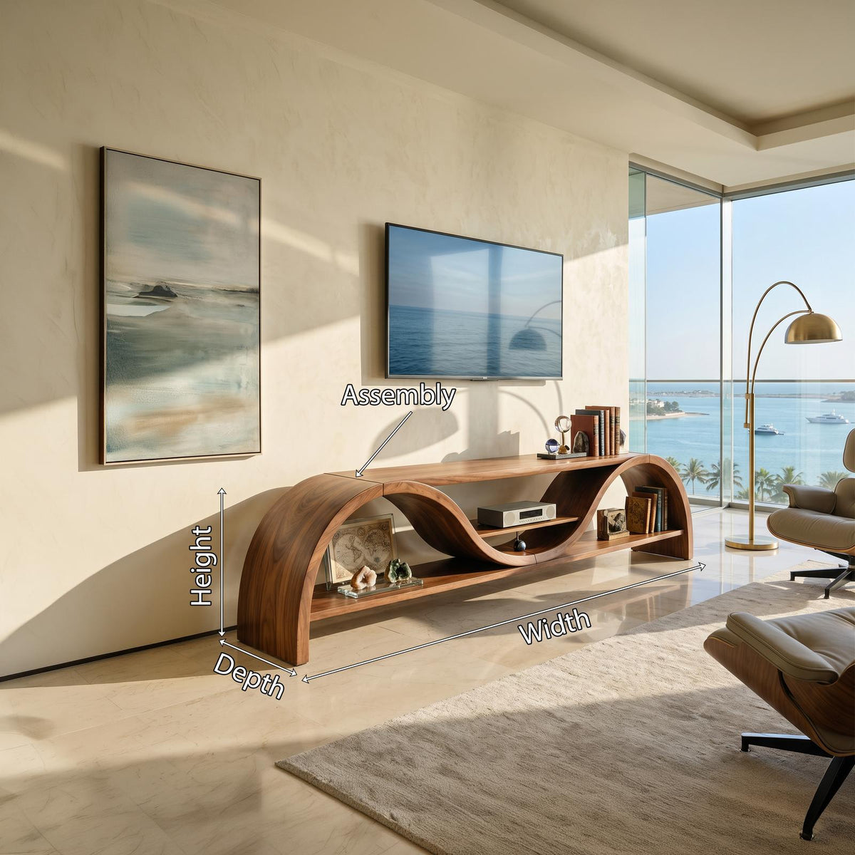 Contemporary Organic TV Stand, Handcrafted Wood Media Console Cabinet for Living Room