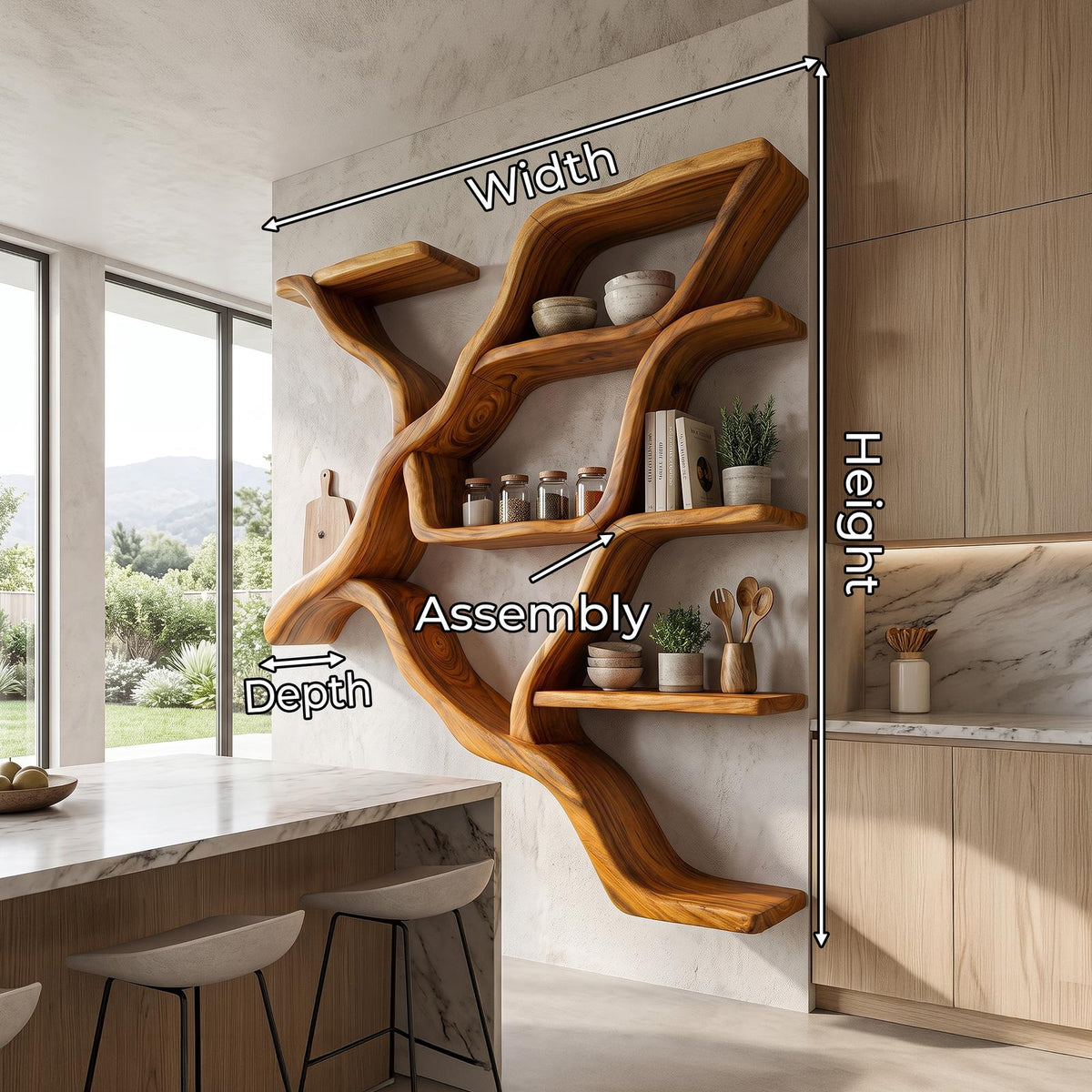Organic Tree Branch Wall Mounted Shelves for Kitchen