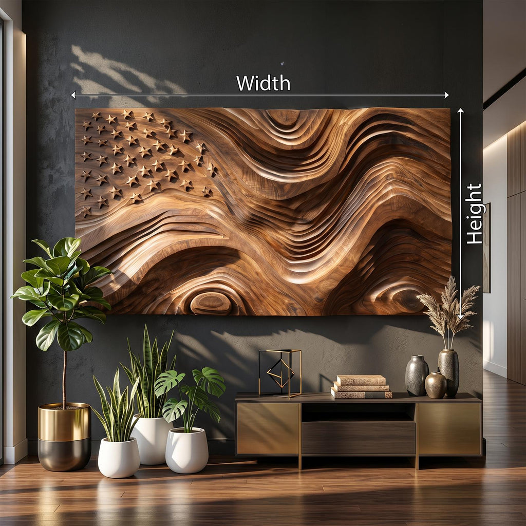Rustic American Flag Wall Panel, 3D Wave Relief Wooden USA Flag Wall Art Decor