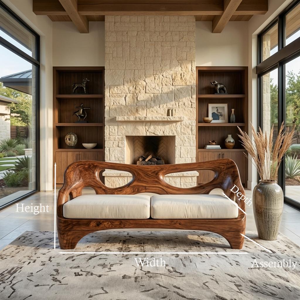 Luxury Wooden Sofa with Sculptural Design - Handcrafted Solid Wood Couch for Living Room, Lounge Furniture, Model