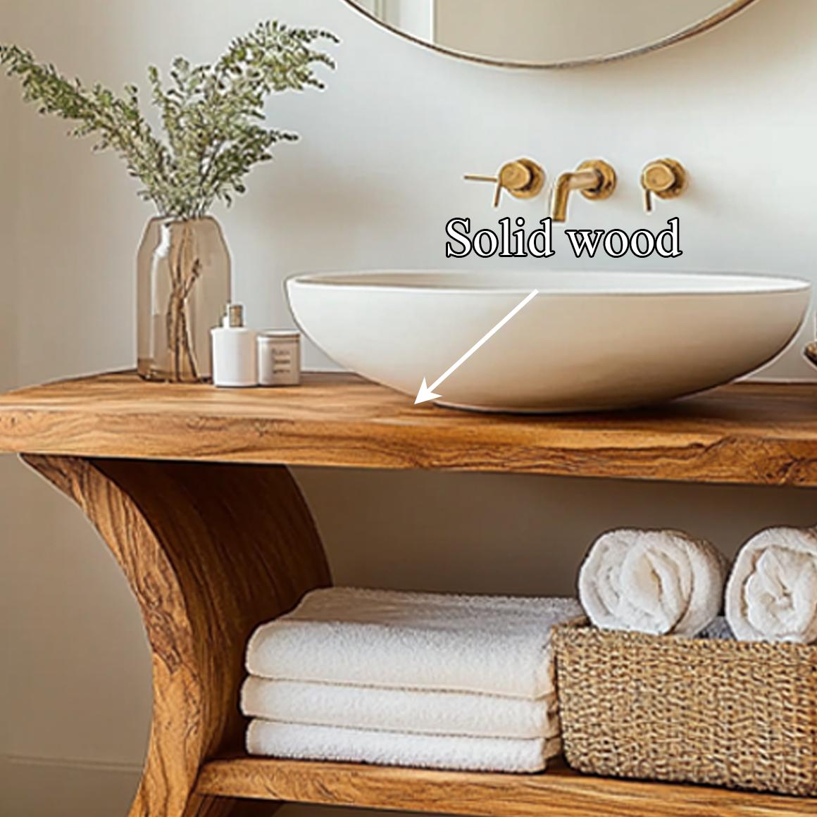Spry Interior Rustic Wood Bathroom Vanity Table, Handcrafted Solid Wood Single Washstand Countertop, Farmhouse Bath Console Stand SINLSABRV200