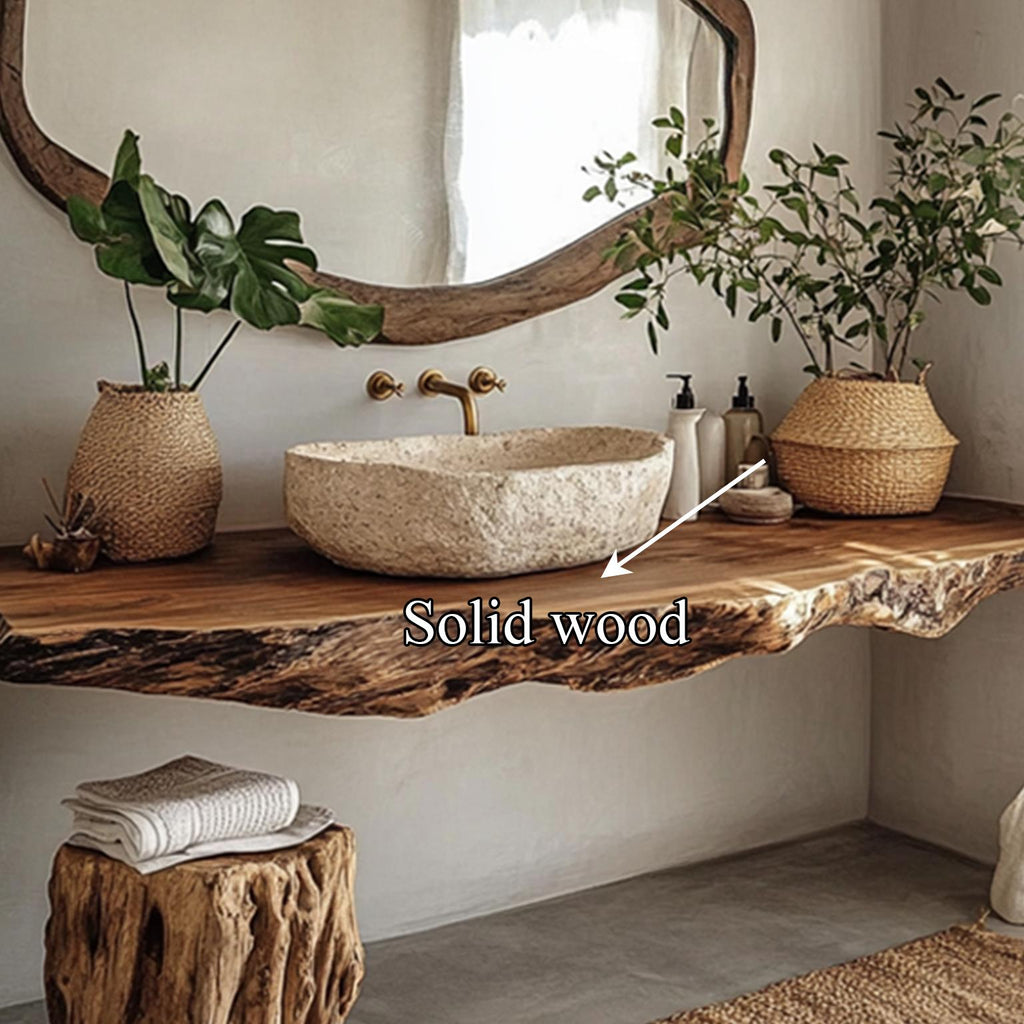 Rustic Wide Floating Shelf Vanity, Solid Wood Bathroom Countertop, Washroom Single Sink Console Support Shelf
