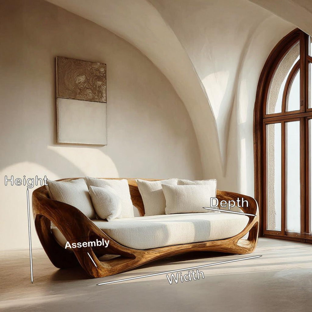 Contemporary Organic Wood Sofa, Modern Designer Couch Loveseat Settee, Timber Lounge Seating for Living Room