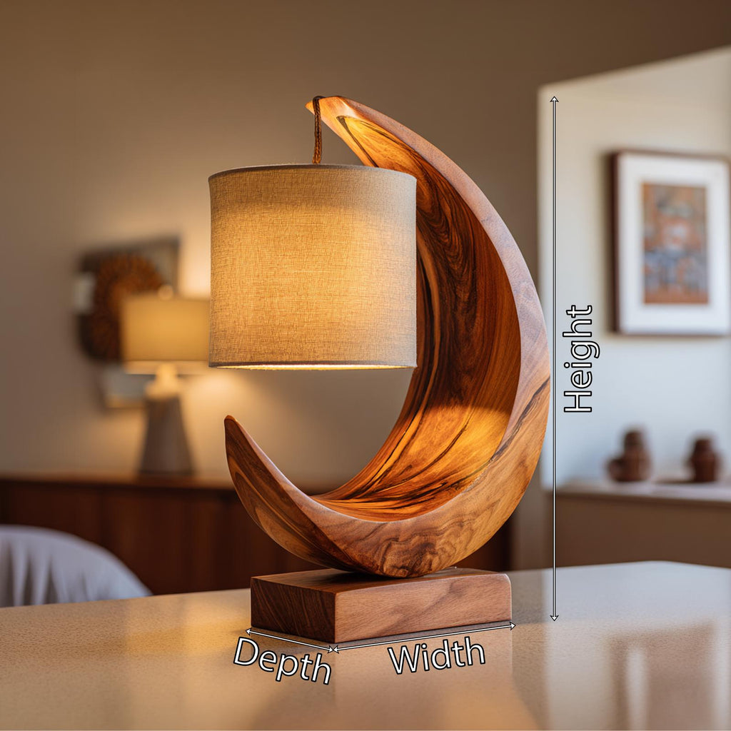 Minimalist Sculptural Table Lamp, Modern Wood Bedside Nightstand Light for Bedroom Reading Nook
