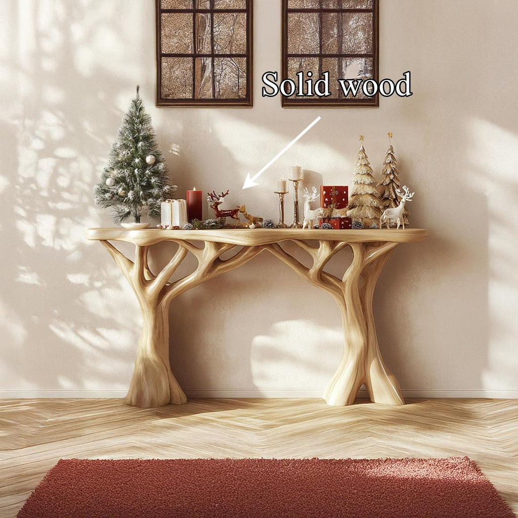 Rustic Organic Console Table, Handcrafted Live Edge Entryway Accent Table, Solid Wood Foyer Display