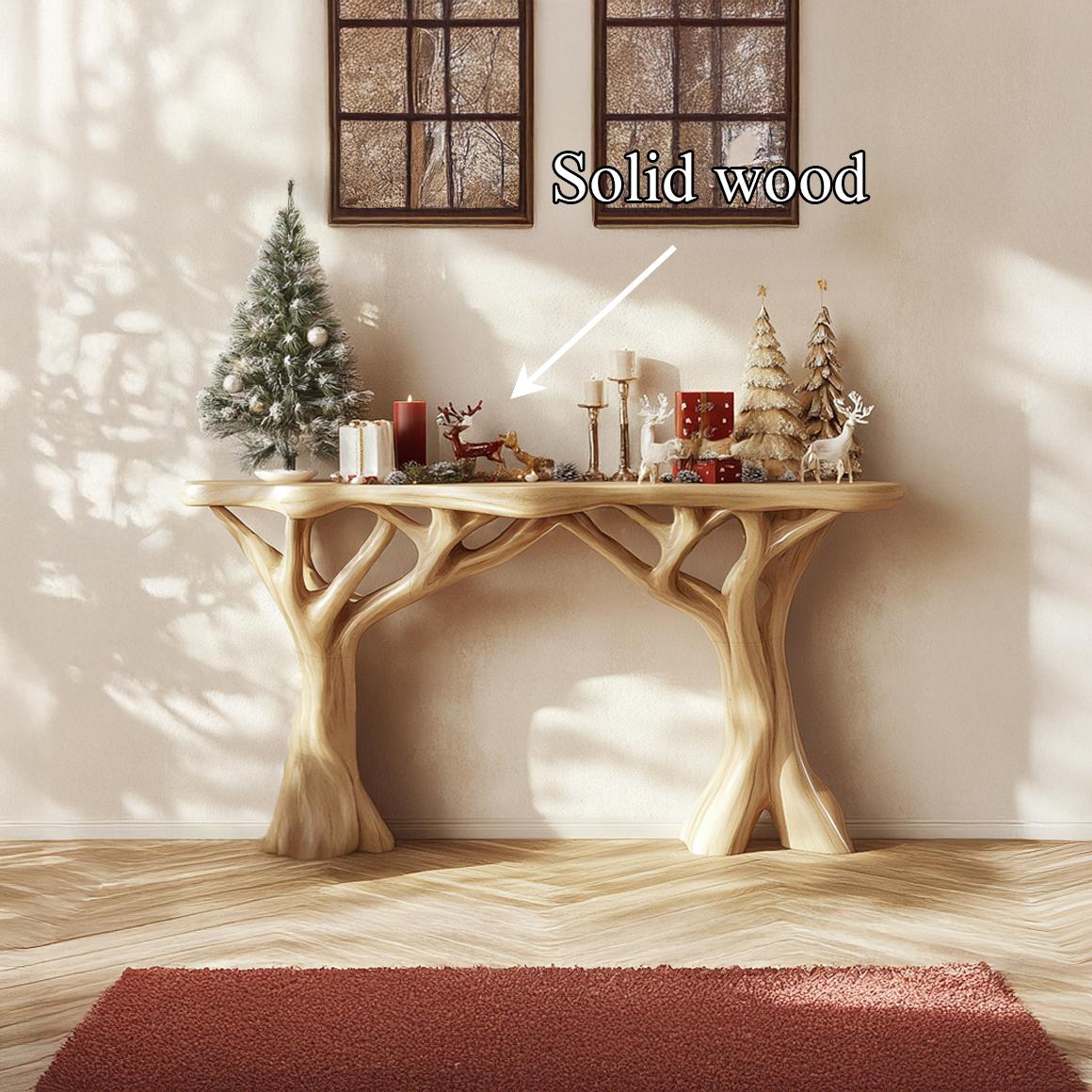 Rustic Organic Console Table, Handcrafted Live Edge Entryway Accent Table, Solid Wood Foyer Display
