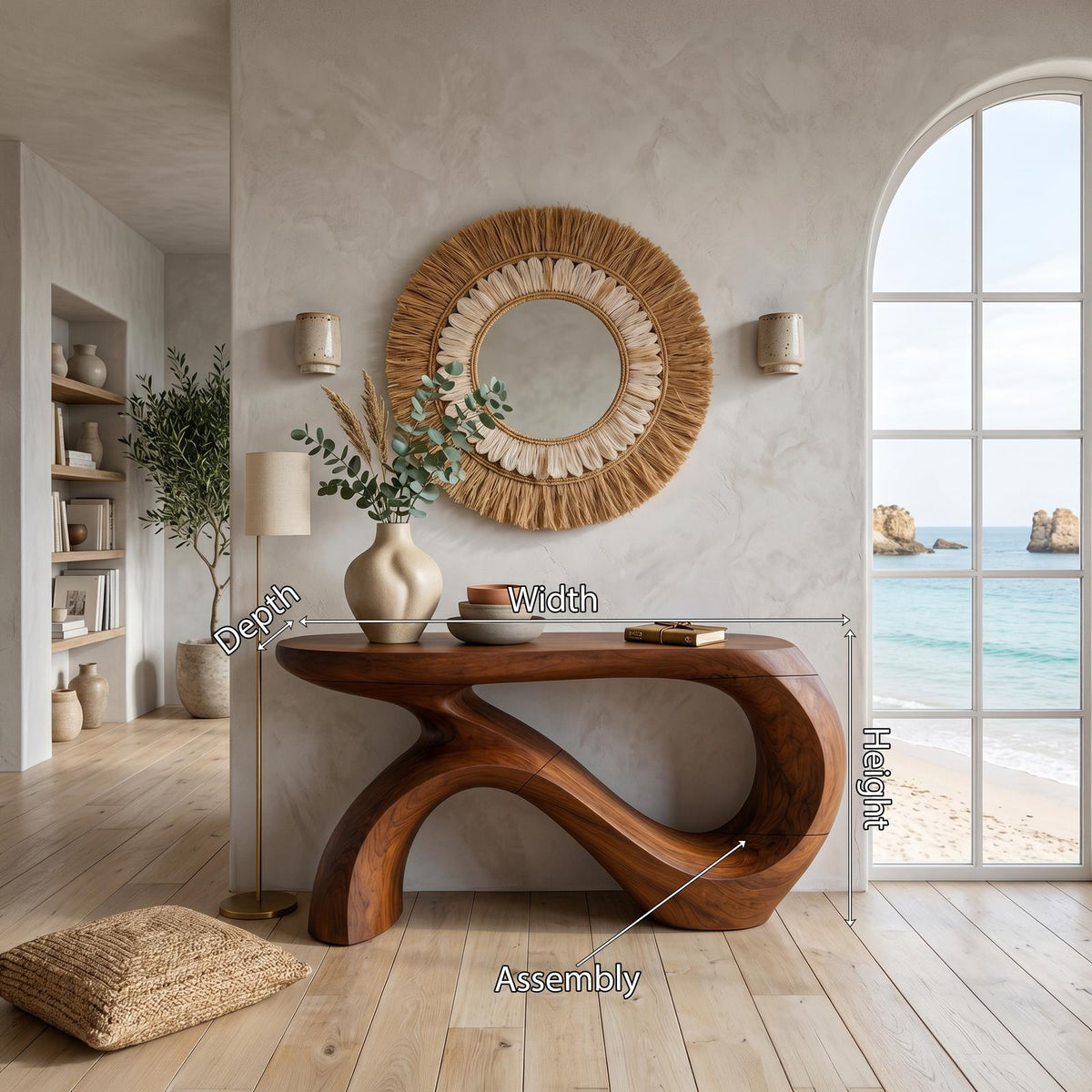 Modern Curved Console Table, Solid Wood Entryway Accent Sofa Table for Living Room