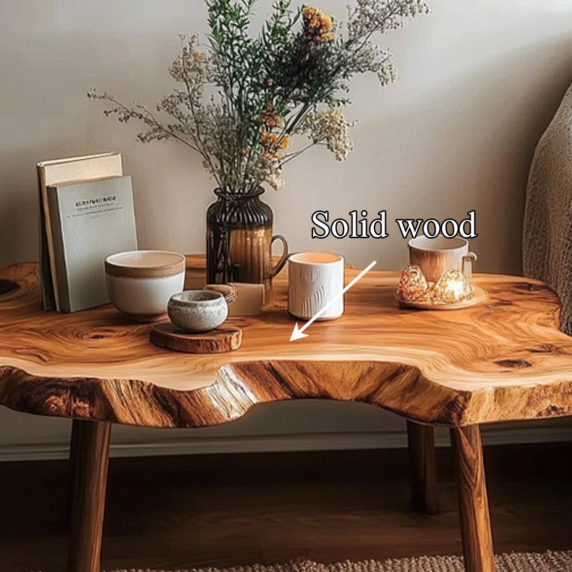 Rustic Handcrafted Solid Wood Coffee Table, Natural Live Edge Slab Centerpiece Table for Reading Room, Living Room