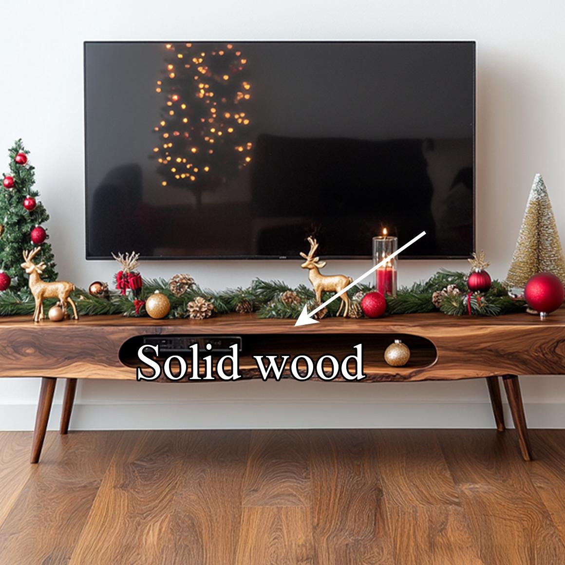 Mid-Century Wooden TV Stand, Modern Solid Hardwood Media Console, Low Profile Television Credenza for Living Room