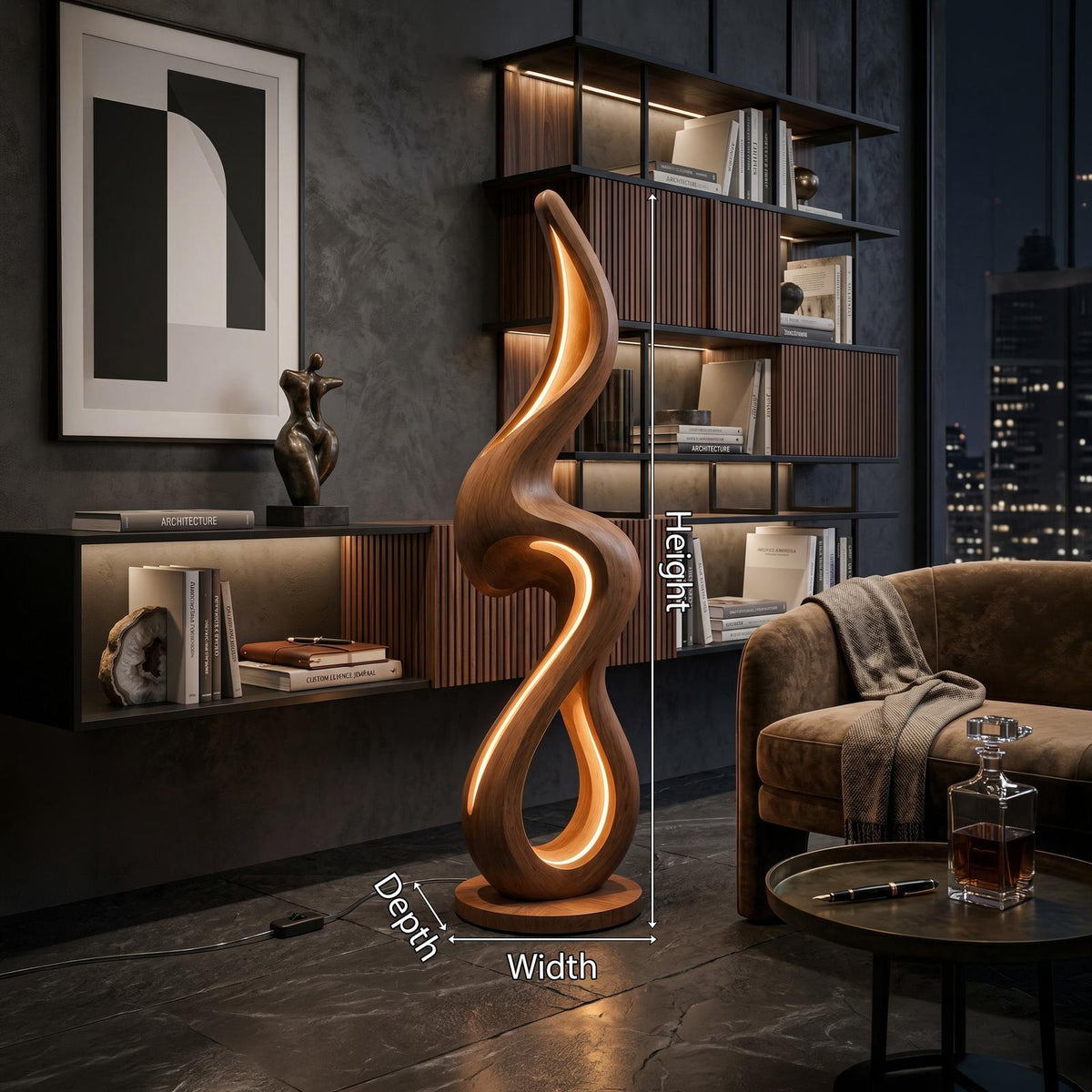 Minimalist Curved Lamp With Shelf For Lounge