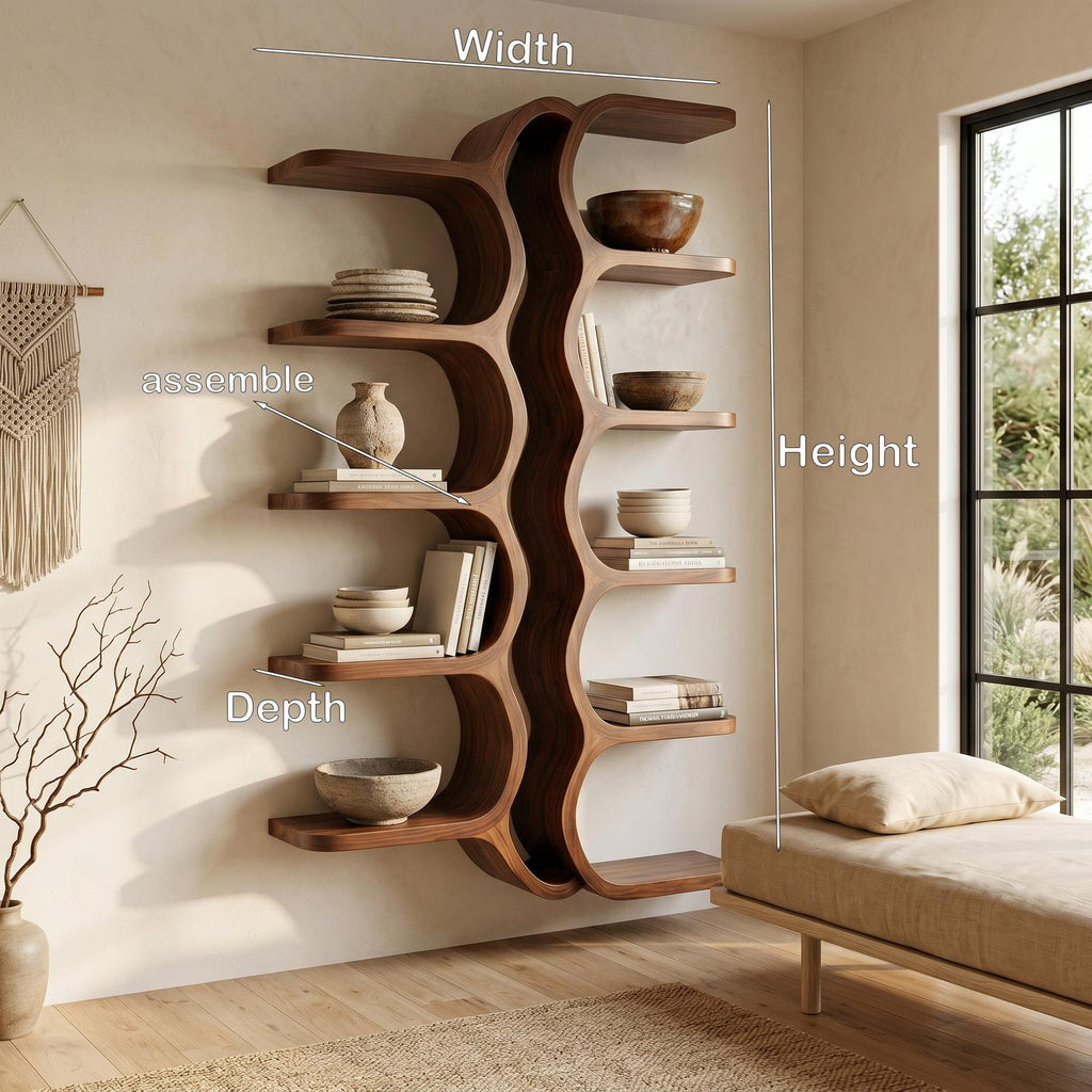 Organic Sculptural Wooden Wall Mounted Floating Shelf, Handcrafted Solid Wood Display for Living Room