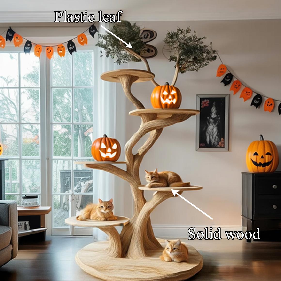 Rustic Real Wood Cat Tree Tower, Multi-Level Branch Cat Climbing Tree, Spooky Gothic Living Room Cat Furniture