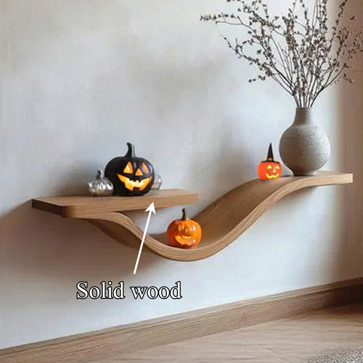 Mid-Century Curved Floating Shelf, Rustic Wooden Branch Wall Shelf, Spooky Gothic Bedroom Wall Decor Organizer
