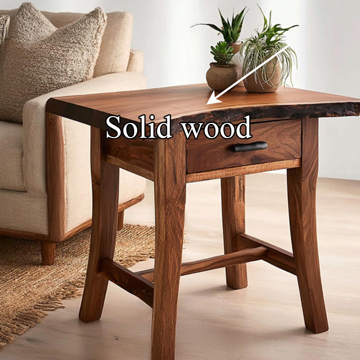 Rustic Solid Wood End Table with Storage, Live Edge Side Table for Living Room Sofa, Handcrafted Bedside Nightstand