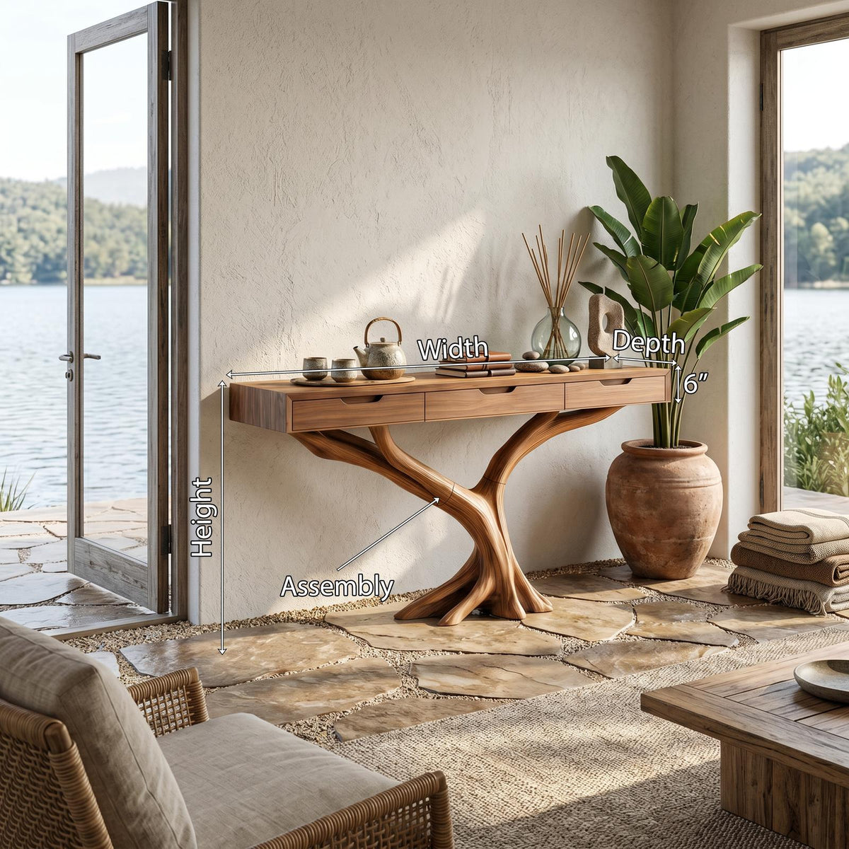 Farmhouse Live Edge Entryway Table, Solid Wood Console Hallway Table with Storage Drawer, Model
