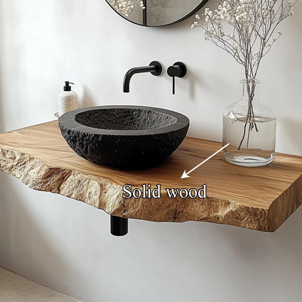 Rustic Solid Wood Vanity, Bathroom Single Sink Countertop Console Table, Washroom Wood Washstand Shelf