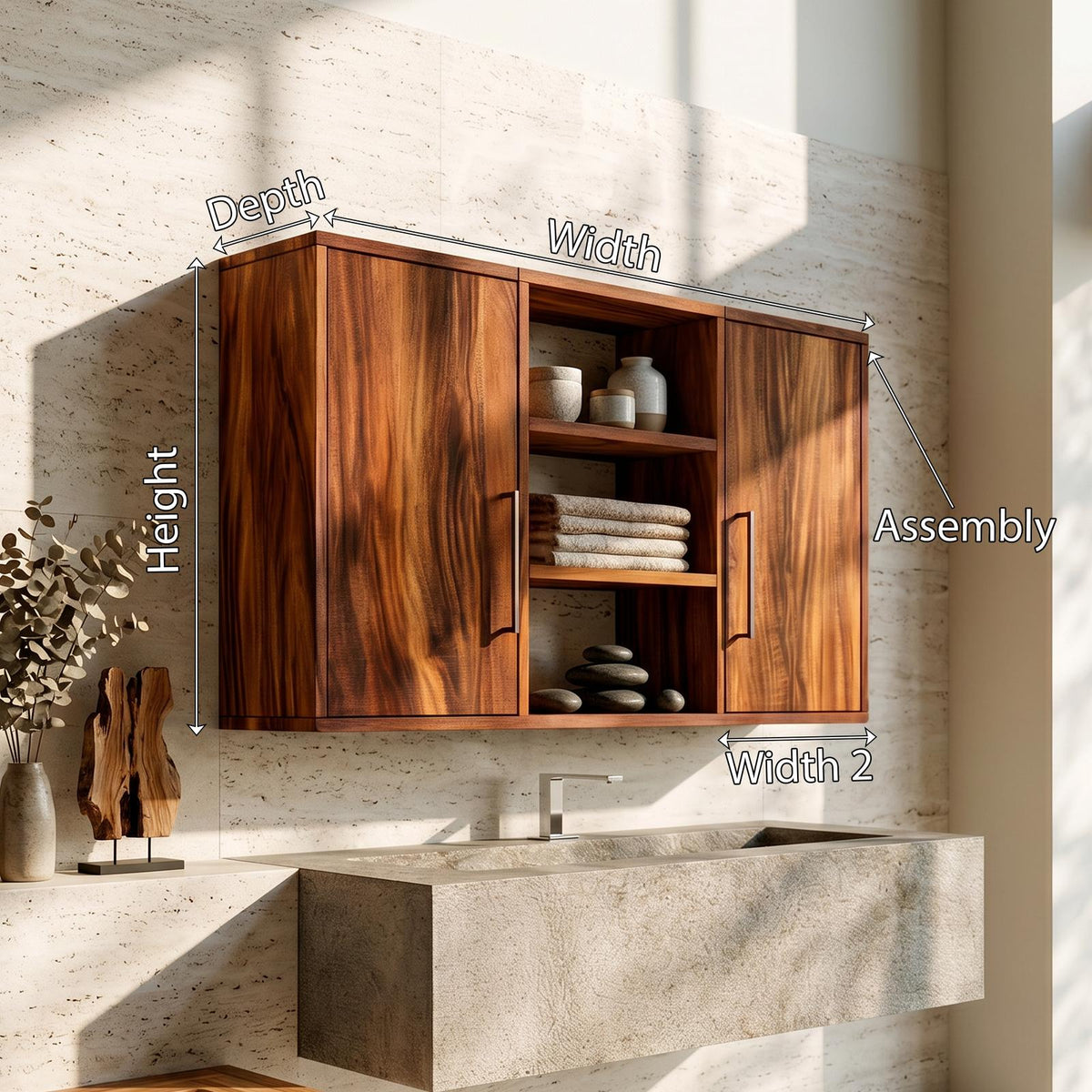 Spry Interior Scandinavian Clean Line Wood Bathroom Cabinet, Minimalist Modern Vanity Console, SILDTTRBRC001
