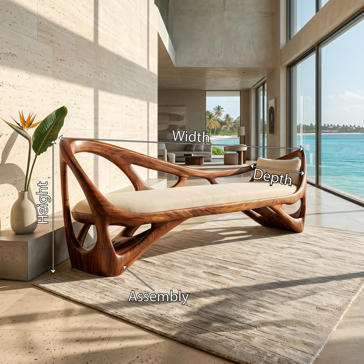Contemporary Solid Wood Bench Family Room