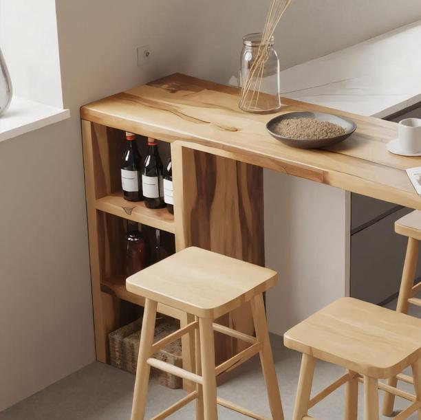 Minimalist Breakfast Bar Table with Stools, Solid Wood Pub Dining Table Set for Small Kitchens, Studios