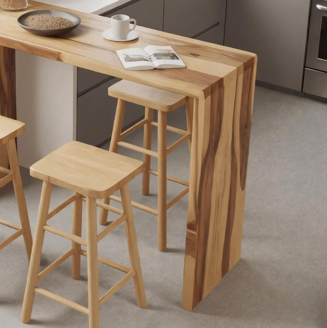 Minimalist Breakfast Bar Table with Stools, Solid Wood Pub Dining Table Set for Small Kitchens, Studios