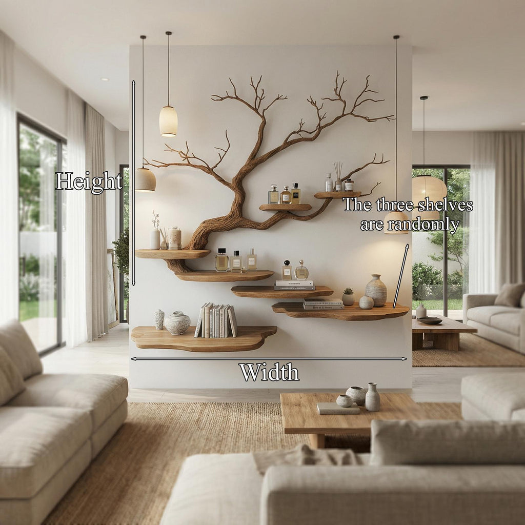 Rustic Tree Branch Wall Mounted Bookshelf For Living Room And Bedroom Space