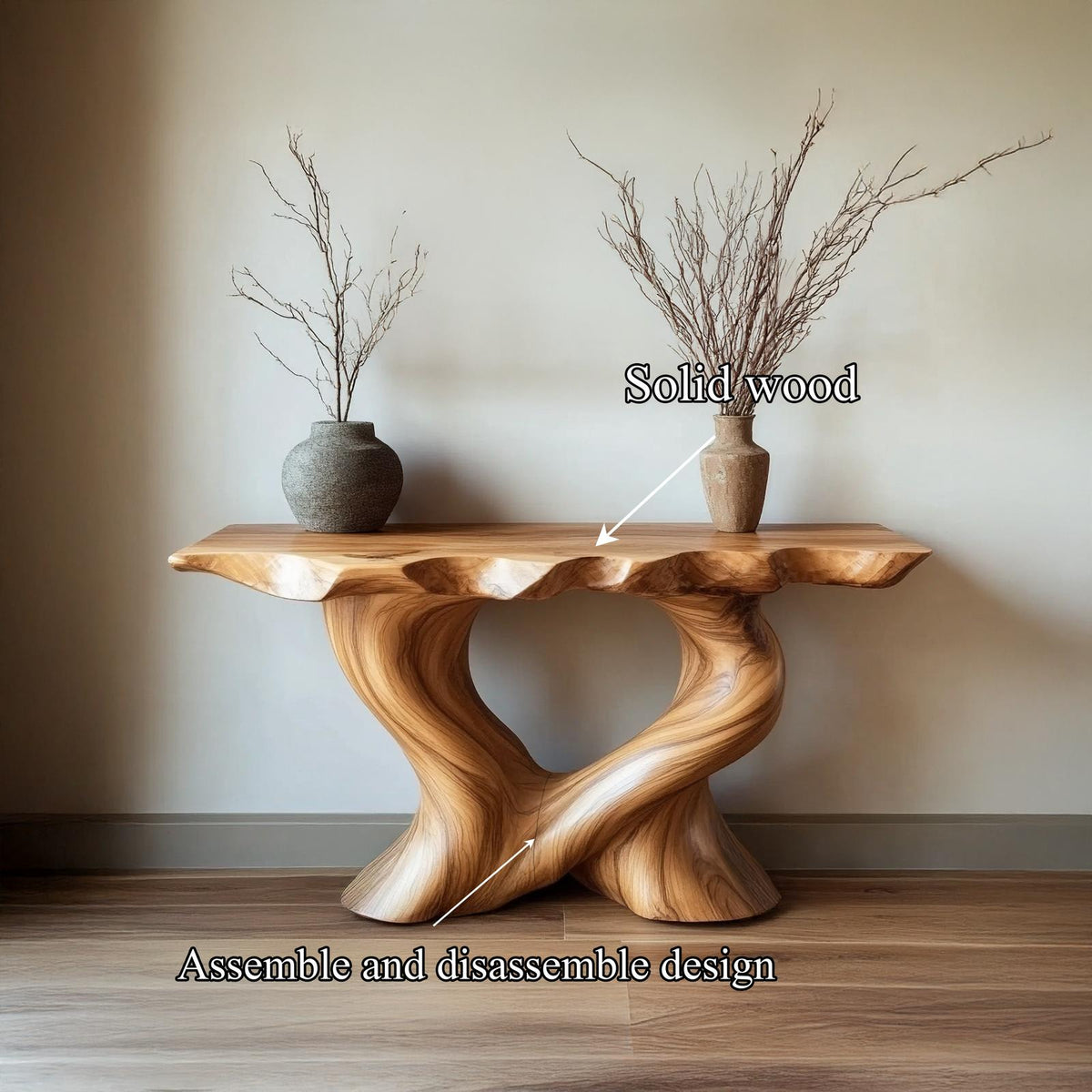 Spry Interior Artistic Wood Console Table, Handcrafted Tree Inspired Entryway Hallway Accent Table Statement Furniture, SINLSACS444