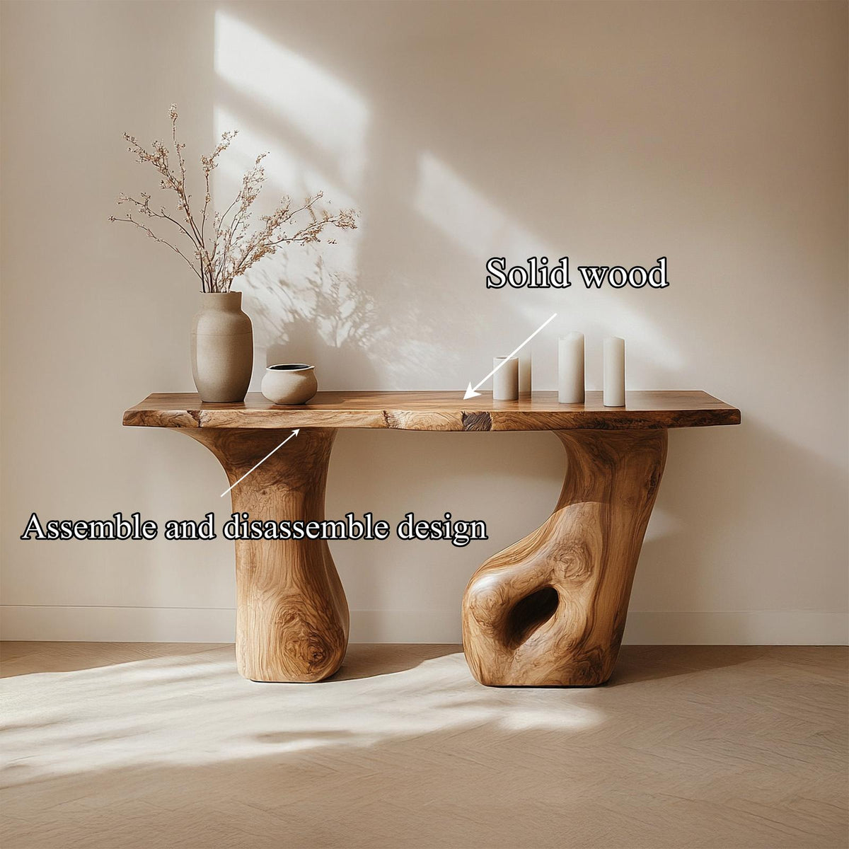 Spry Interior Rustic Nature Inspired Wood Sculptural Console, Handcrafted Entryway Table Statement Piece for Living Room, SINLSACS445