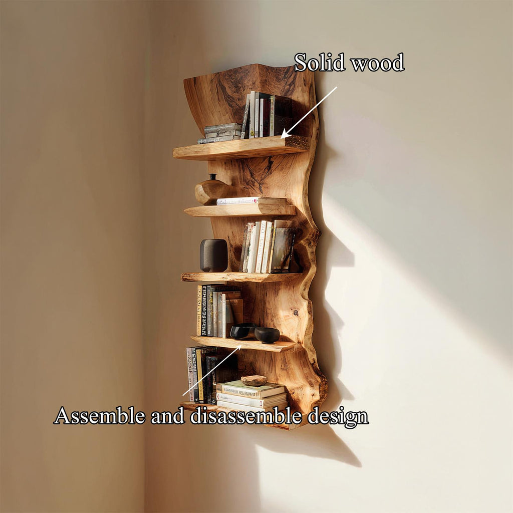 Organic Sculptural Wall Display Floating Shelf, Solid Wood Decorative Accent Ledge for Living Room