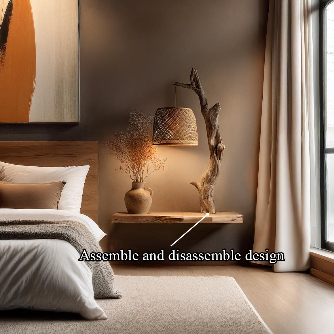 Sculptural Solid Wood Floating Shelf, Handcrafted Accent Wall Display Ledge for Bedroom