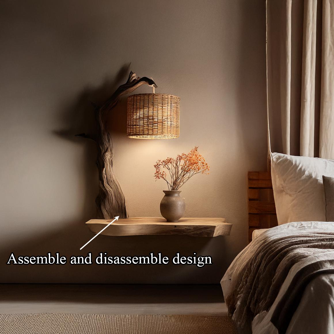 Organic Tree Branch Floating Wood Shelf, Wall Mounted Accent Display Shelf for Bedroom