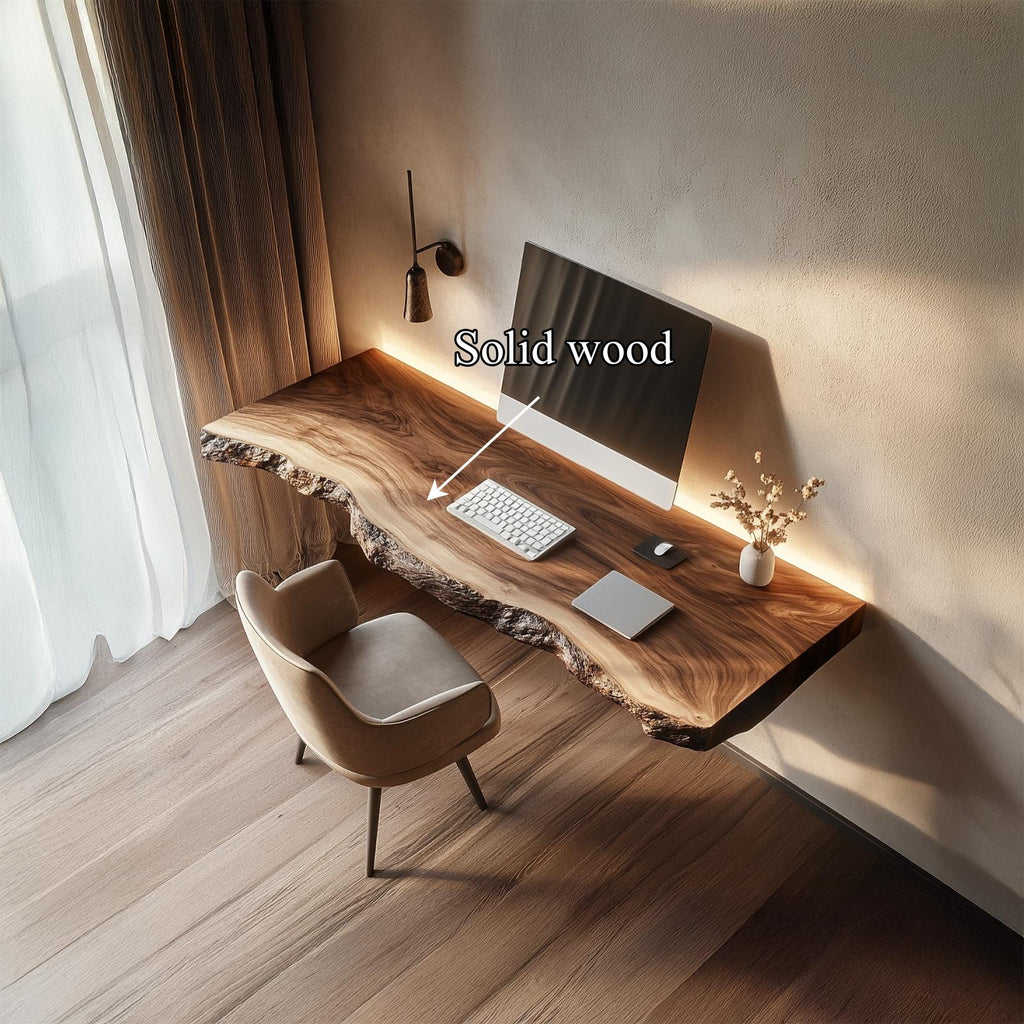 Handcrafted Floating Writing Desk Solid Wood Study Room Interior Statement Design