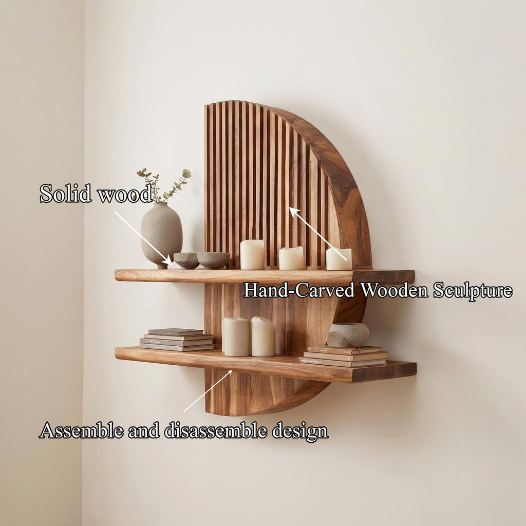 Rustic Floating Wood Wall Shelf, Handcrafted Display Bookshelf for Living Room & Entryway